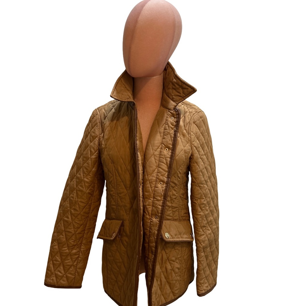 Chicos Women’s Size 0 / Small Tan Quilted Barn Jacket Moto Trim Pockets